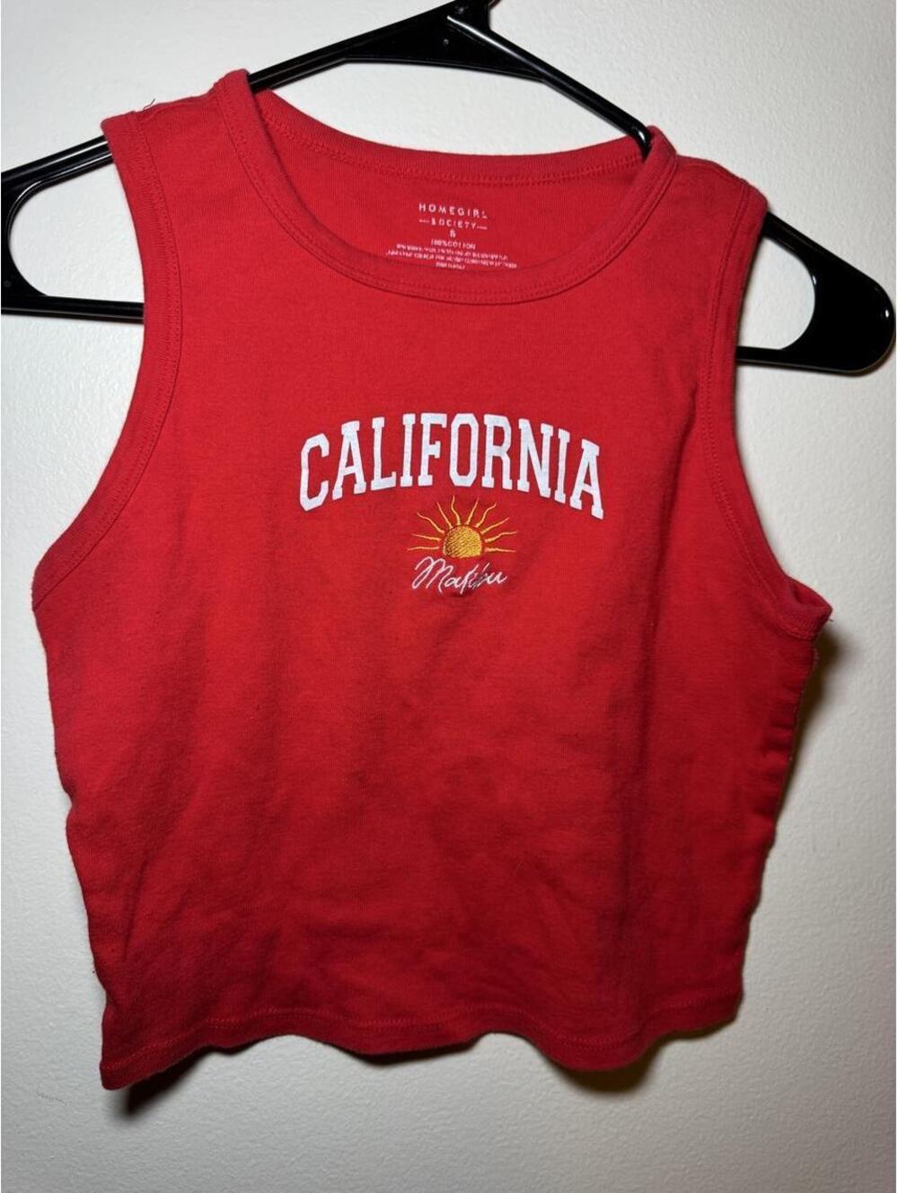 Homegirl Society Red California Tank Crop Top Cotton Size Small PTP 16” GC